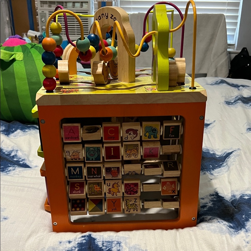 Vibrant Wooden Activity Cube with Beads and Blocks